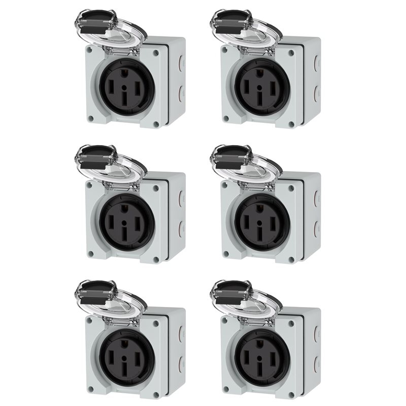 Outdoor Power Receptacle Box - ABLK 6X 50アンペア電源コンセントボックス、125/250ボルト NEMA 14-50R レセプタクル、屋外用防塵・耐候性、電気自動車用