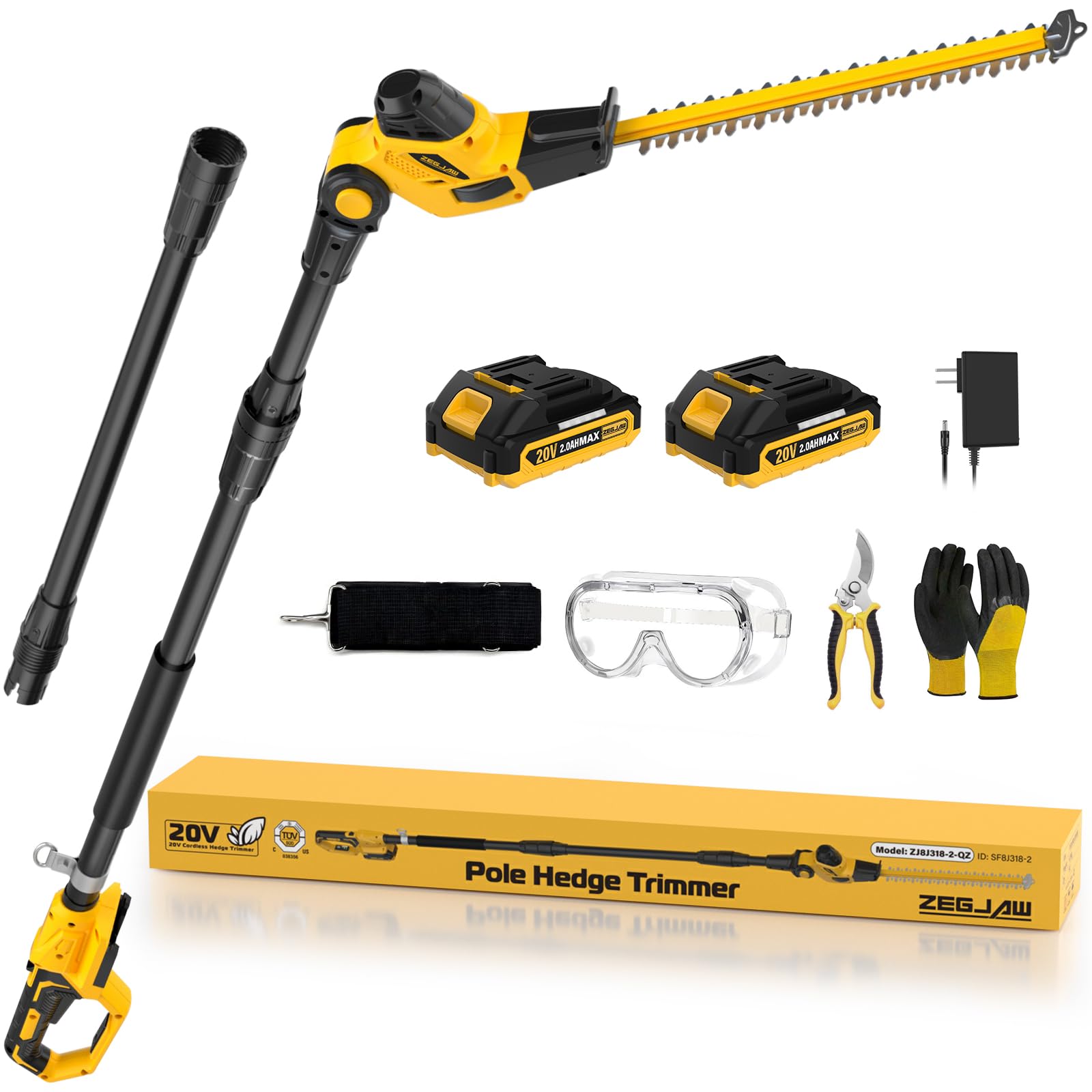 Hedge Trimmer Cordless - 18インチ 20V ポール式コードレスヘッジトリマー、低木剪定用ブッシュトリマー（Asurion, LLC製）