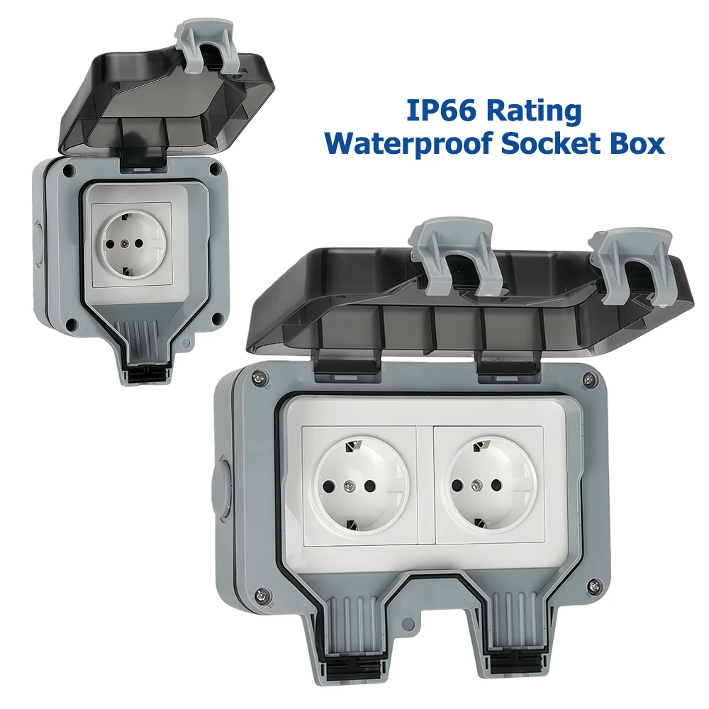 Outdoor Power Point Cover - 防水屋外コンセント、保護カバー付きダブル電源コンセント、防塵防風コンセント、壁掛けガーデン電源コンセント