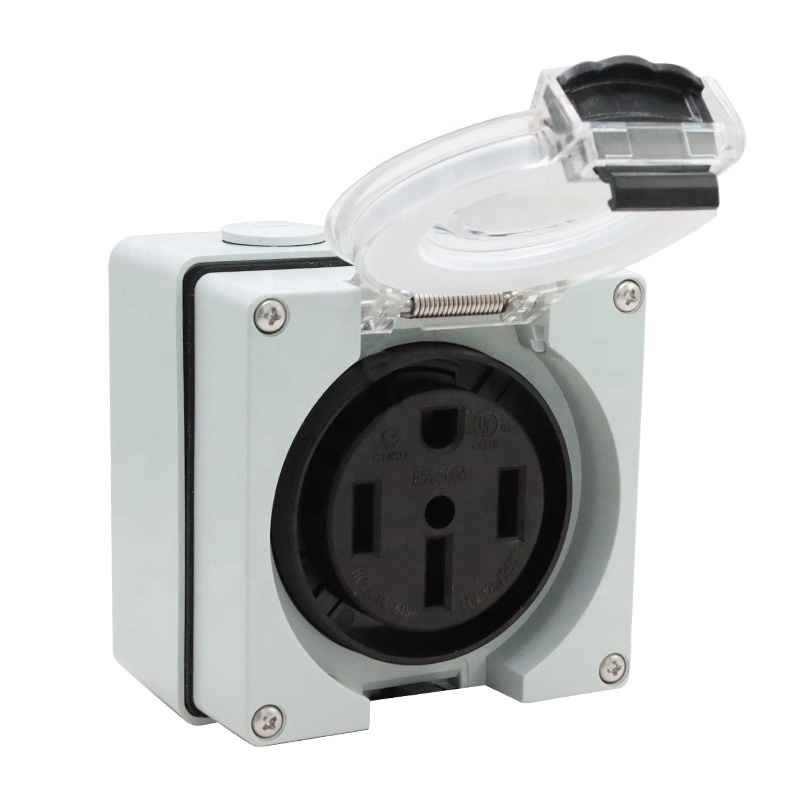 Outdoor Power Receptacle Box - 50アンペア発電機RV電源インレットボックスプラスチック防水スイッチソケット屋外電源コンセントボックス（14-50Rレセプタクル付き）