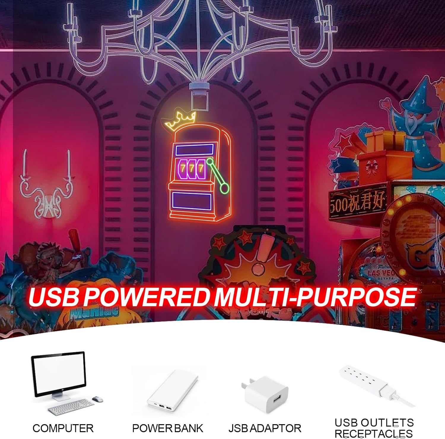 スロットマシンネオンサインゲームアイコンカジノ用USB電源L - Outdoor Power Garage のレビューと価格