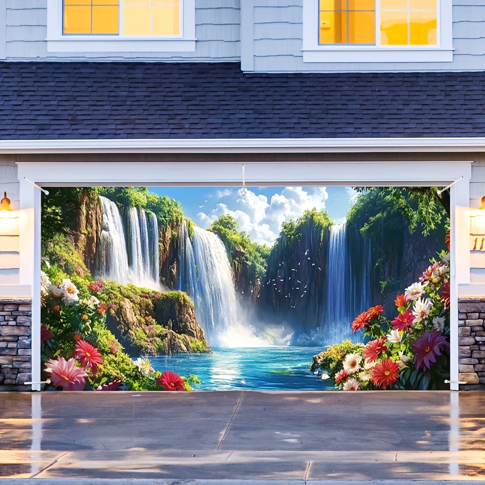 エレガントな滝と花のガレージドアバナー – オールシーズンと - Outdoor Power Garage のレビューと価格