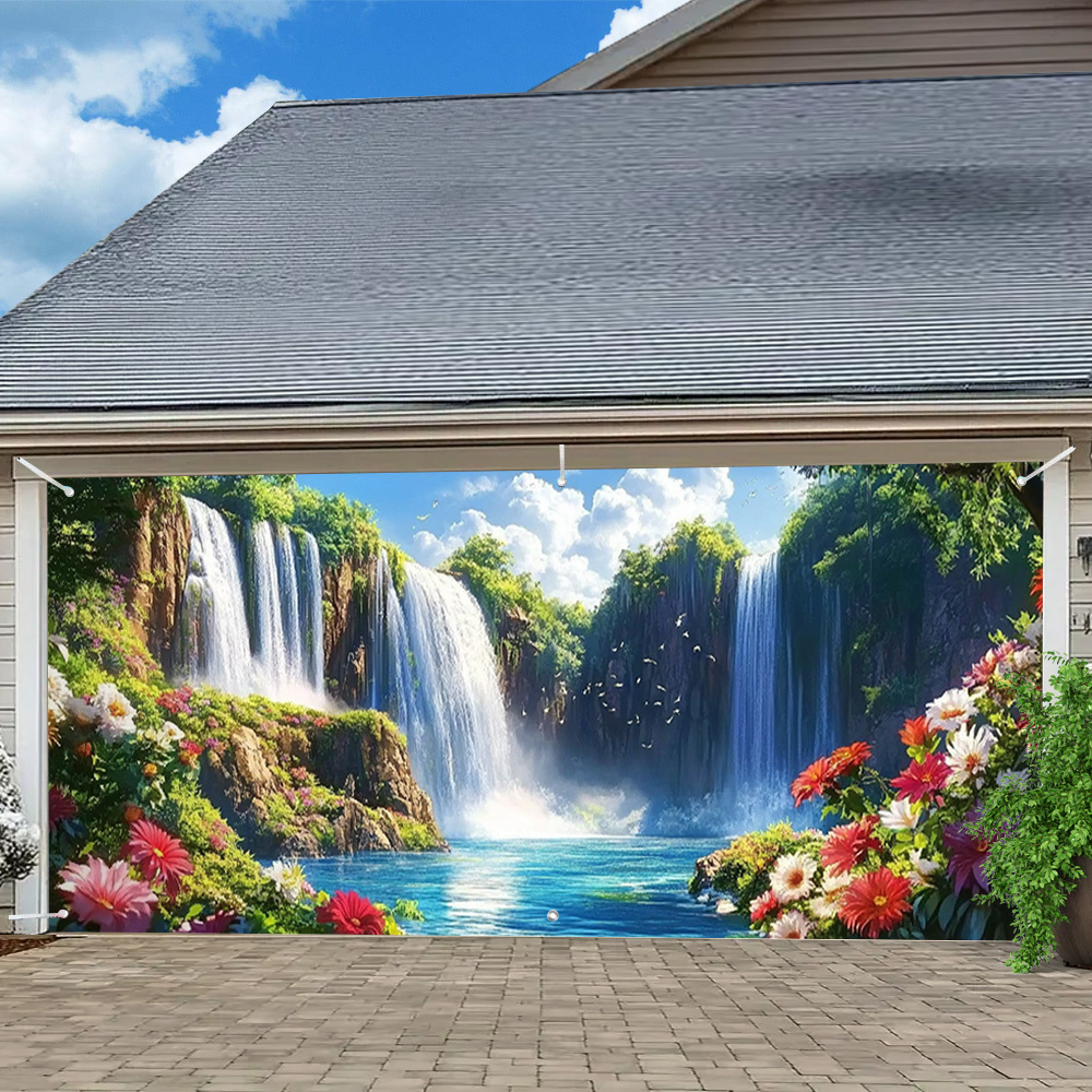 エレガントな滝と花のガレージドアバナー – オールシーズンと - Outdoor Power Garage のレビューと価格