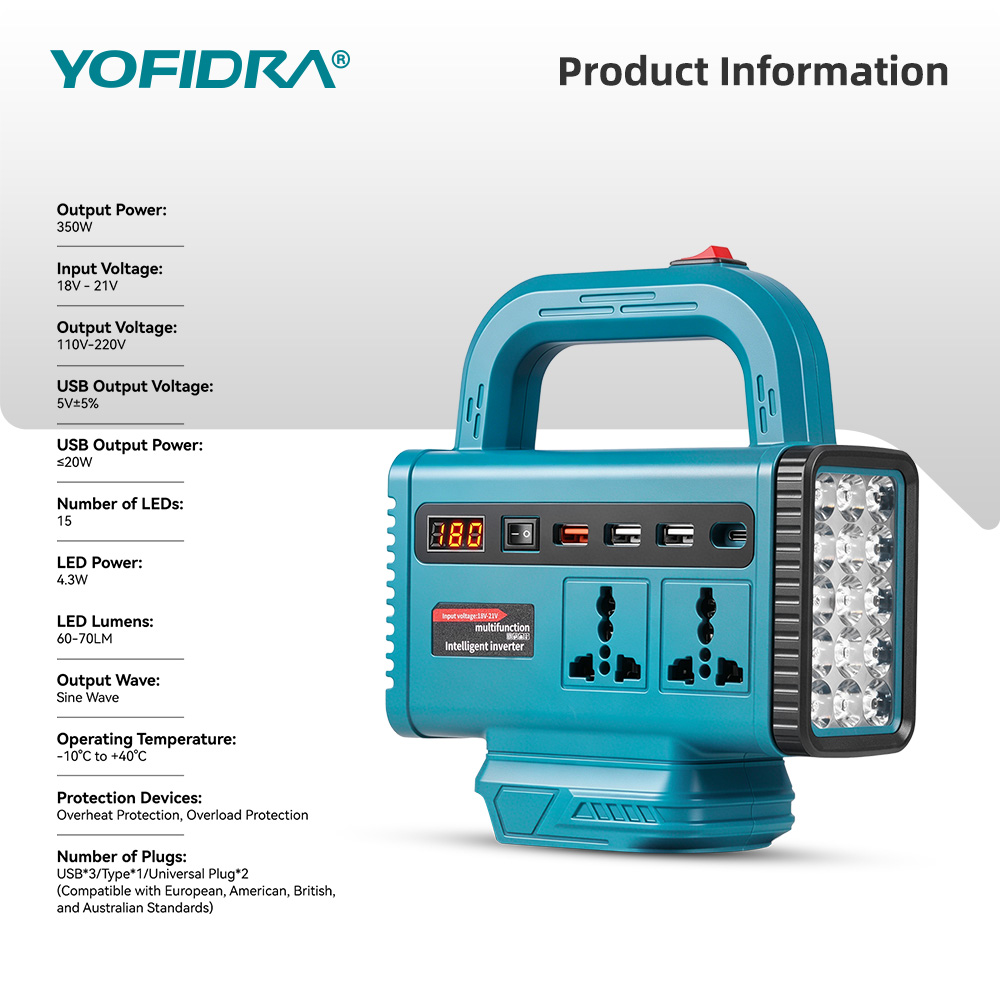 YOFIDRA 220V ポータブルパワーインバーター 屋外 - Outdoor Power Adapter Usb C のレビューと価格